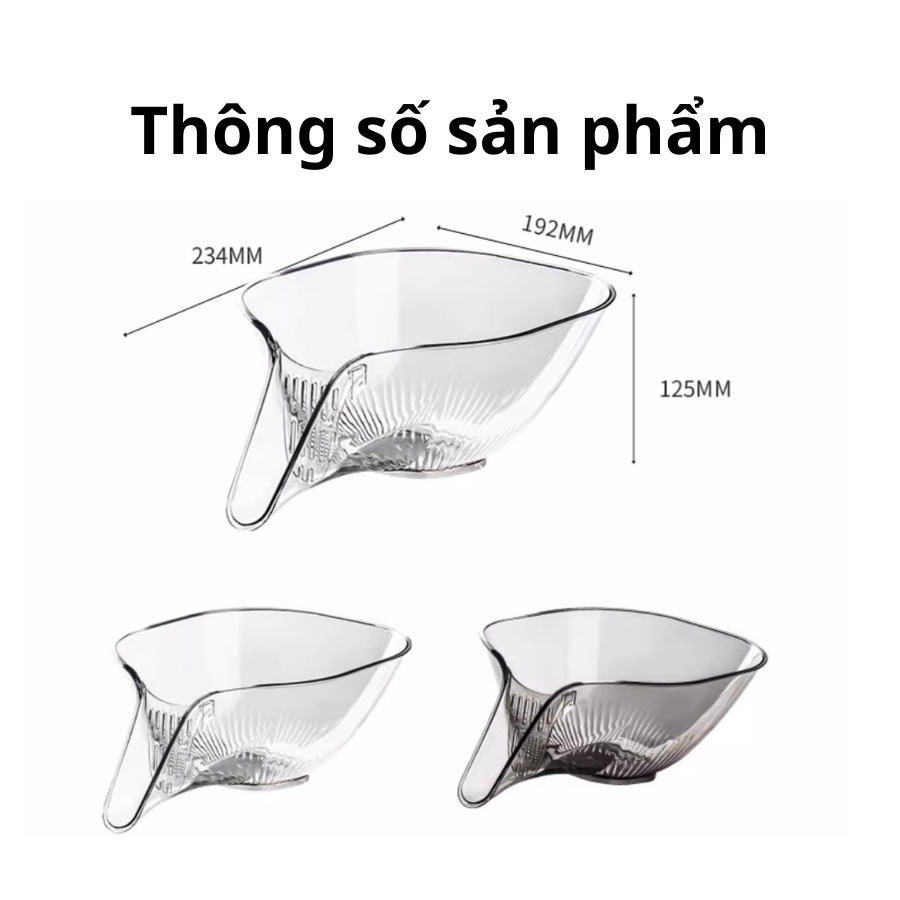 Rổ nhựa rửa rau củ thế hệ mới có phễu thoát nước tiện lợi, Gáo nhựa trong suốt ráo nước chất liệu nhựa PET cao cấp