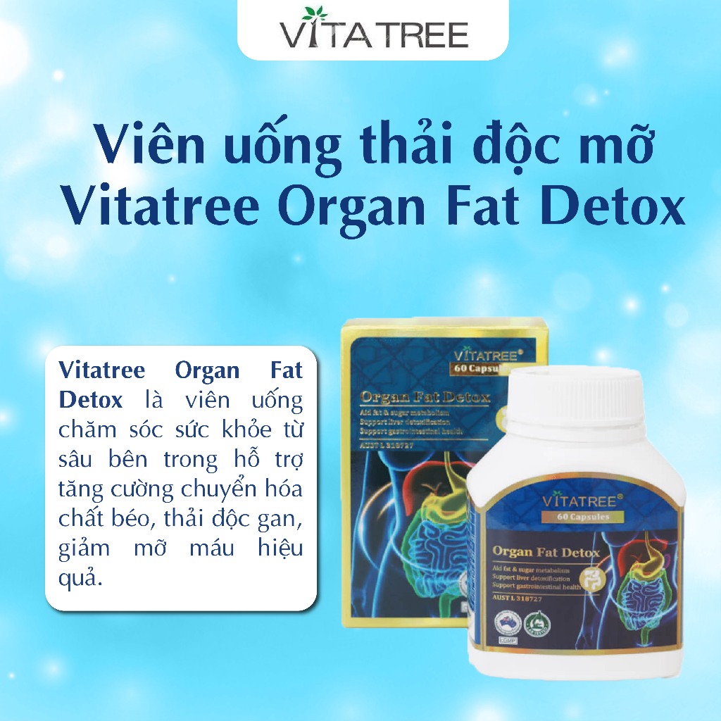 Thải độc mỡ nội tạng Vitatree Organ Fat Detox hỗ trợ giảm cân thanh lọc cơ