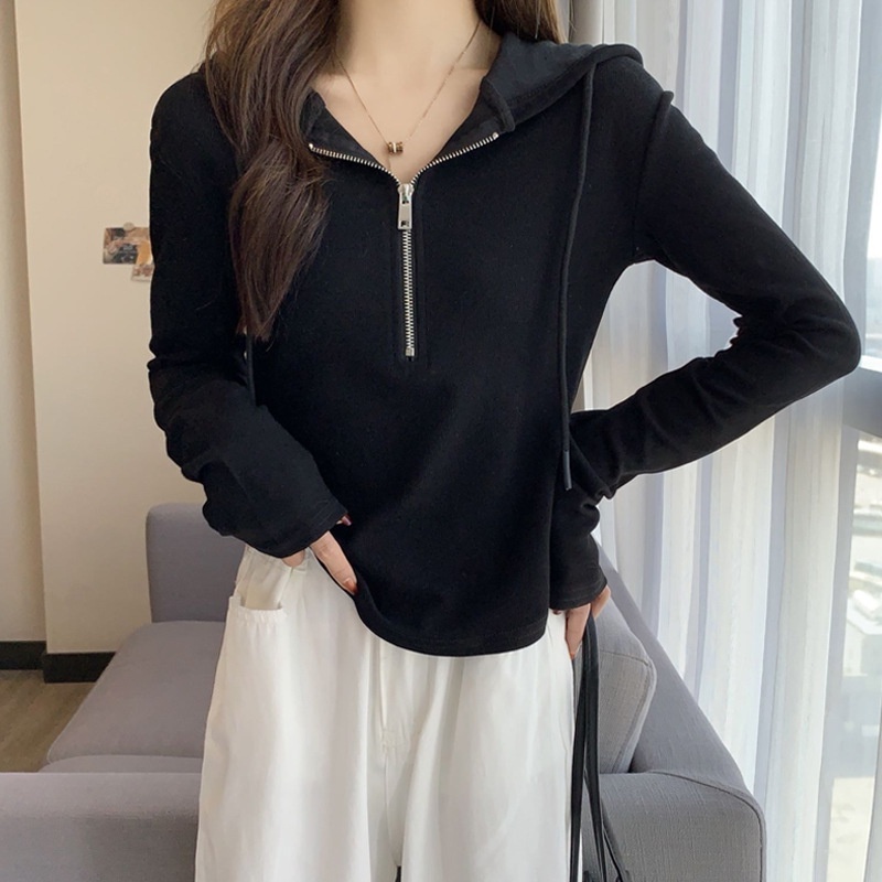 Áo thun nữ có mũ, Áo Hoodie Nữ Croptop dài tay có khóa xiết thời trang phong cách Hàn Quốc, Áo nỉ nữ thu đông