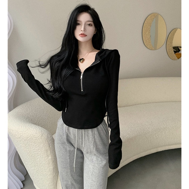 Áo thun nữ có mũ, Áo Hoodie Nữ Croptop dài tay có khóa xiết thời trang phong cách Hàn Quốc, Áo nỉ nữ thu đông