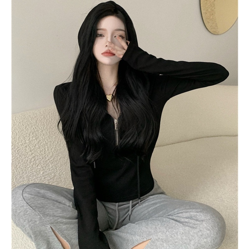 Áo thun nữ có mũ, Áo Hoodie Nữ Croptop dài tay có khóa xiết thời trang phong cách Hàn Quốc, Áo nỉ nữ thu đông