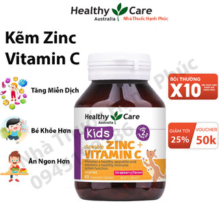 Viên nhai bố sung kẽm cho bé Healthy Care Zinc + Vitamin C của úc 60 cho trẻ từ 2 tuổi tăng đề kháng hiệu quả