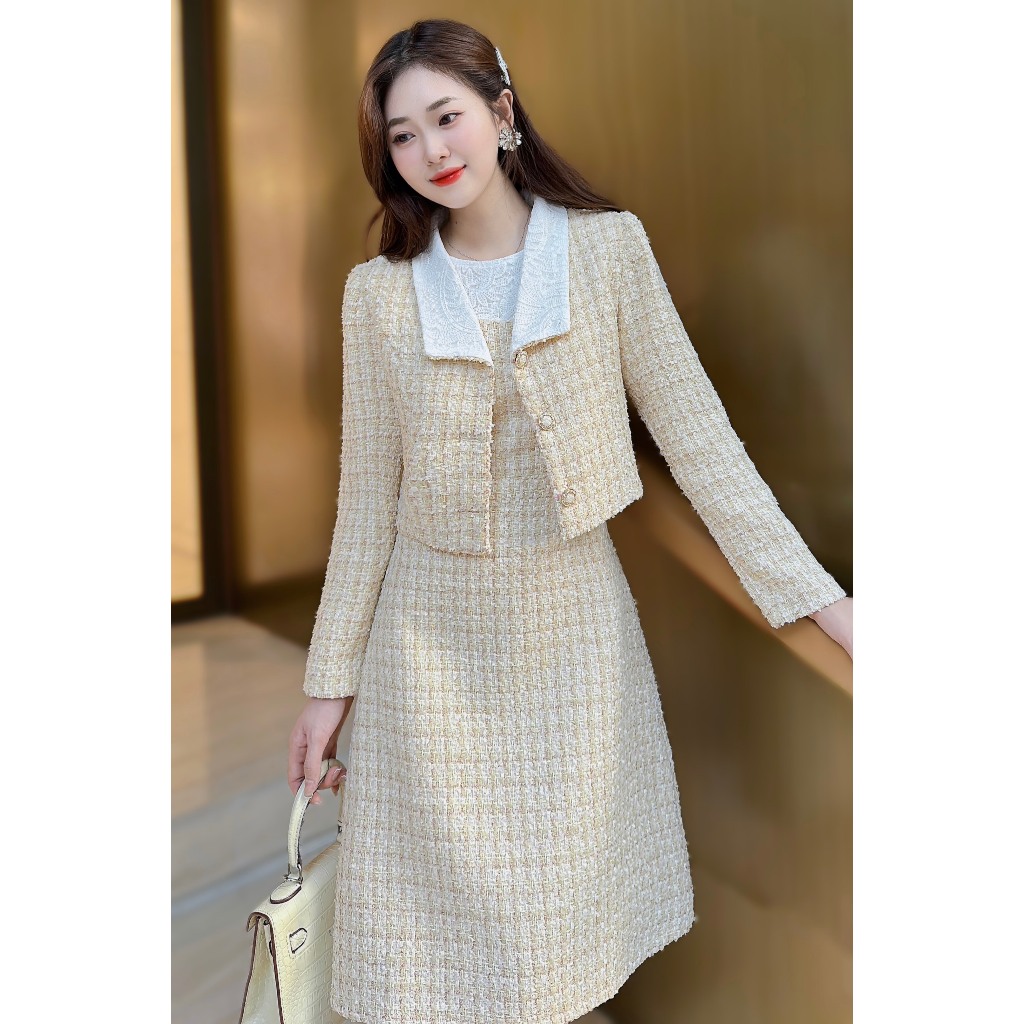 set dạ tweed mùa đông dự tiệc thiết kế cao cấp siêu sang đi làm dạo phố tôn dáng trẻ trung Tahe V393