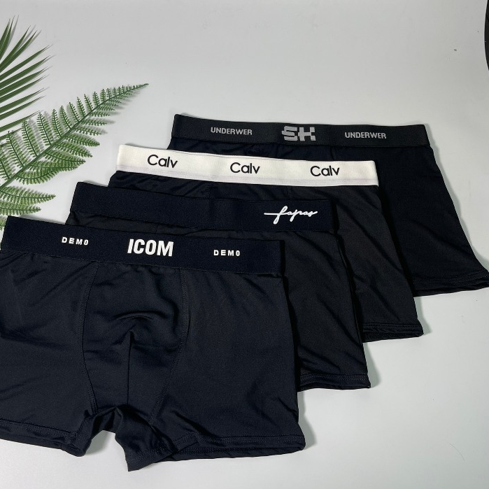 Quần lót nam, quần sịp đùi boxer nam chất thun lạnh cao cấp, cạp to co dãn thoáng mát Mix Full Đen