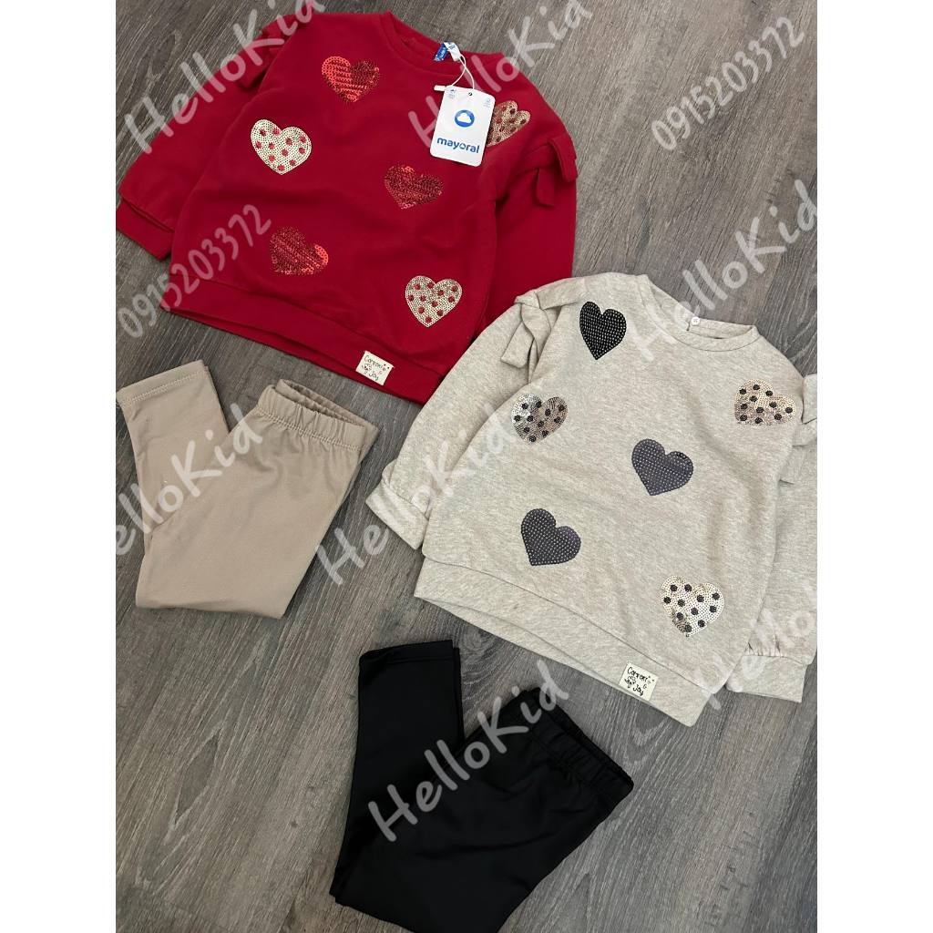 Bộ MOR trái tím sequin kèm legging cao cấp cho bé