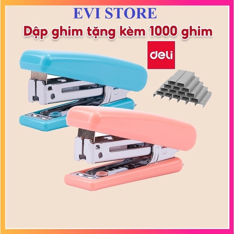 Dập ghim số 10 kèm hộp kim Deli 0254 / Bấm kim 15 tờ/lần / Bấm ghim mini Deli E0254 bấm nhẹ dễ thay ghim