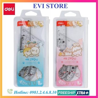 Bộ 4 dụng cụ eke học sinh deli h657 / bộ eke thươc kẻ deli 657