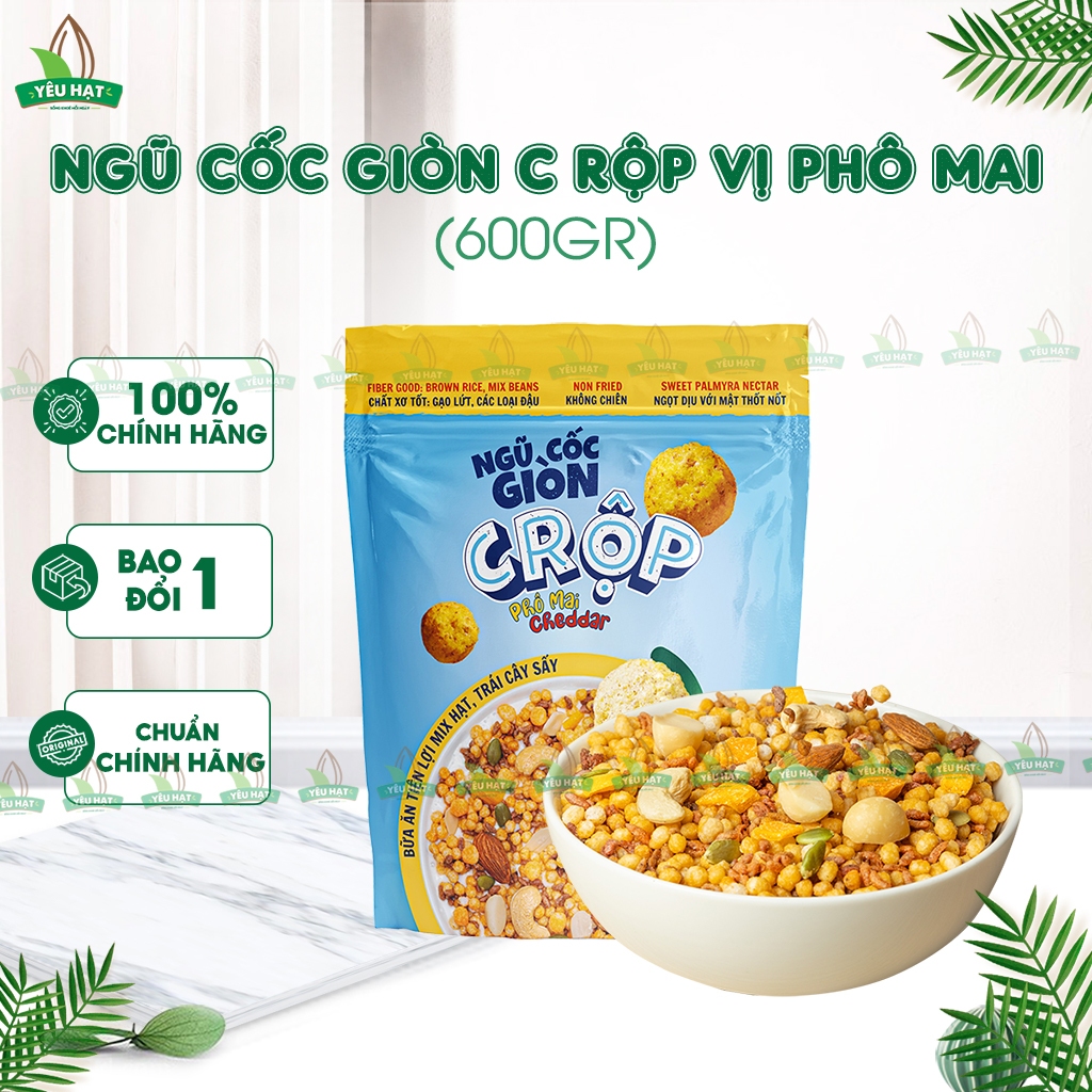 Ngũ Cốc Giòn C Rộp Vị Phô Mai Granola Gạo Lứt Ăn Sáng Ít Đường Ăn Kiêng Giảm Cân 600G (Yêu Hạt)