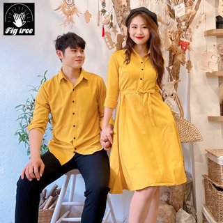 Set Sơ Mi Váy Đôi FIGTREE Màu Vàng Sang Chảnh