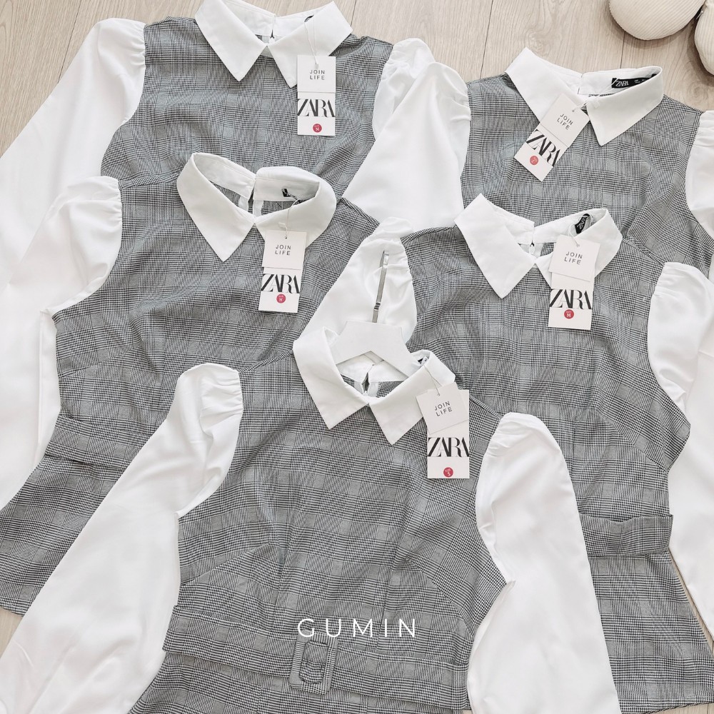 Áo dạ xám GUMIN phối sơ mi tay bồng nhẹ sang trọng, Áo công sở nữ thu đông cao cấp