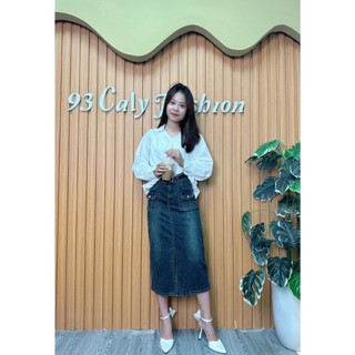   BIGSIZE 80kg -CV01 Chân váy Jean Nữ Co Giãn Thoải Mái Dáng Dài Xẻ Trước cv nữ ôm dài qua gối co dãn 4 chiều Basic Hàn 