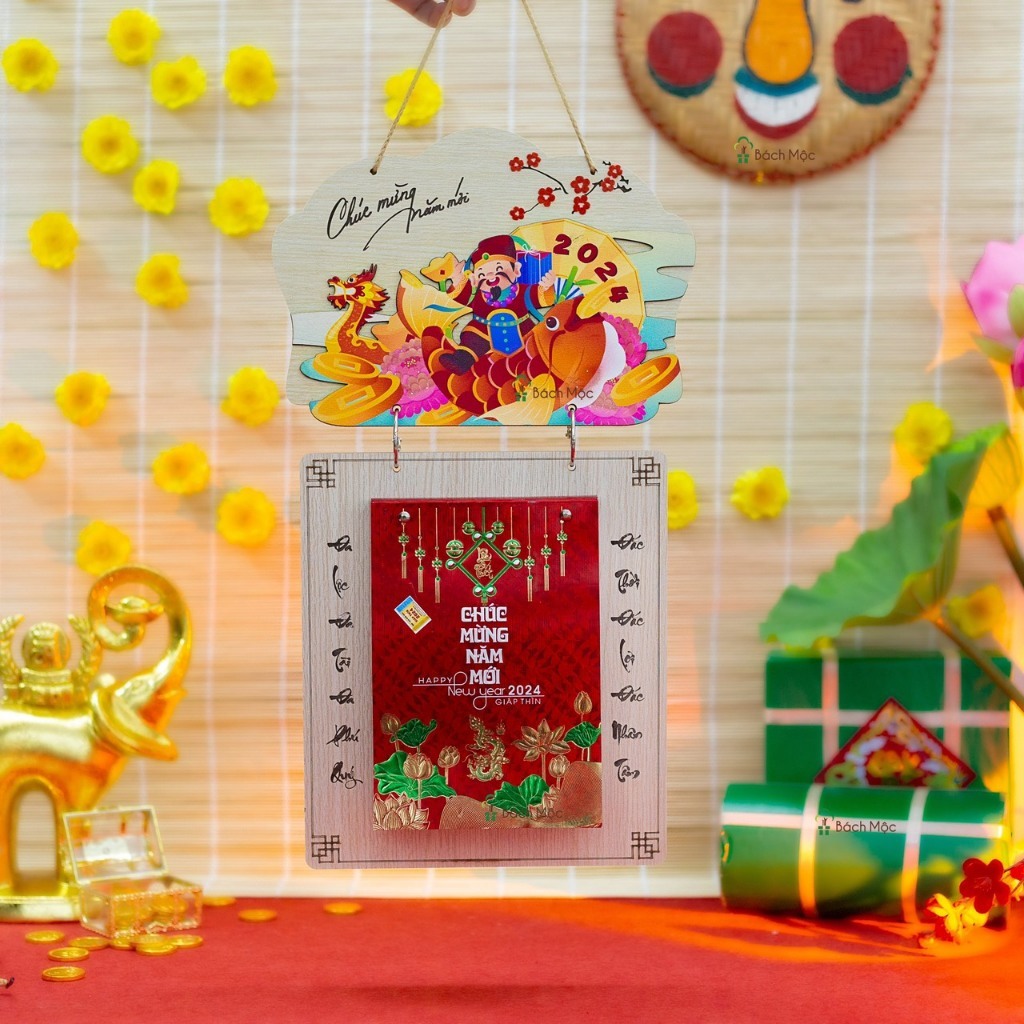 Lịch Treo Tường Năm 2024 Làm Từ Gỗ Công Nghiệp Tặng Kèm Đinh 3 Chân Hoặc Móc Dán Tường