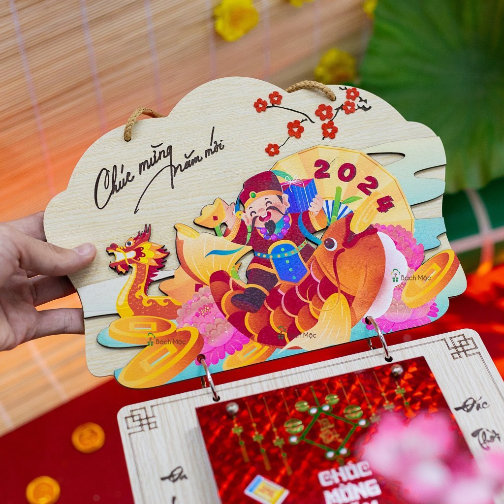 Lịch Treo Tường Năm 2024 Làm Từ Gỗ Công Nghiệp Tặng Kèm Đinh 3 Chân Hoặc Móc Dán Tường