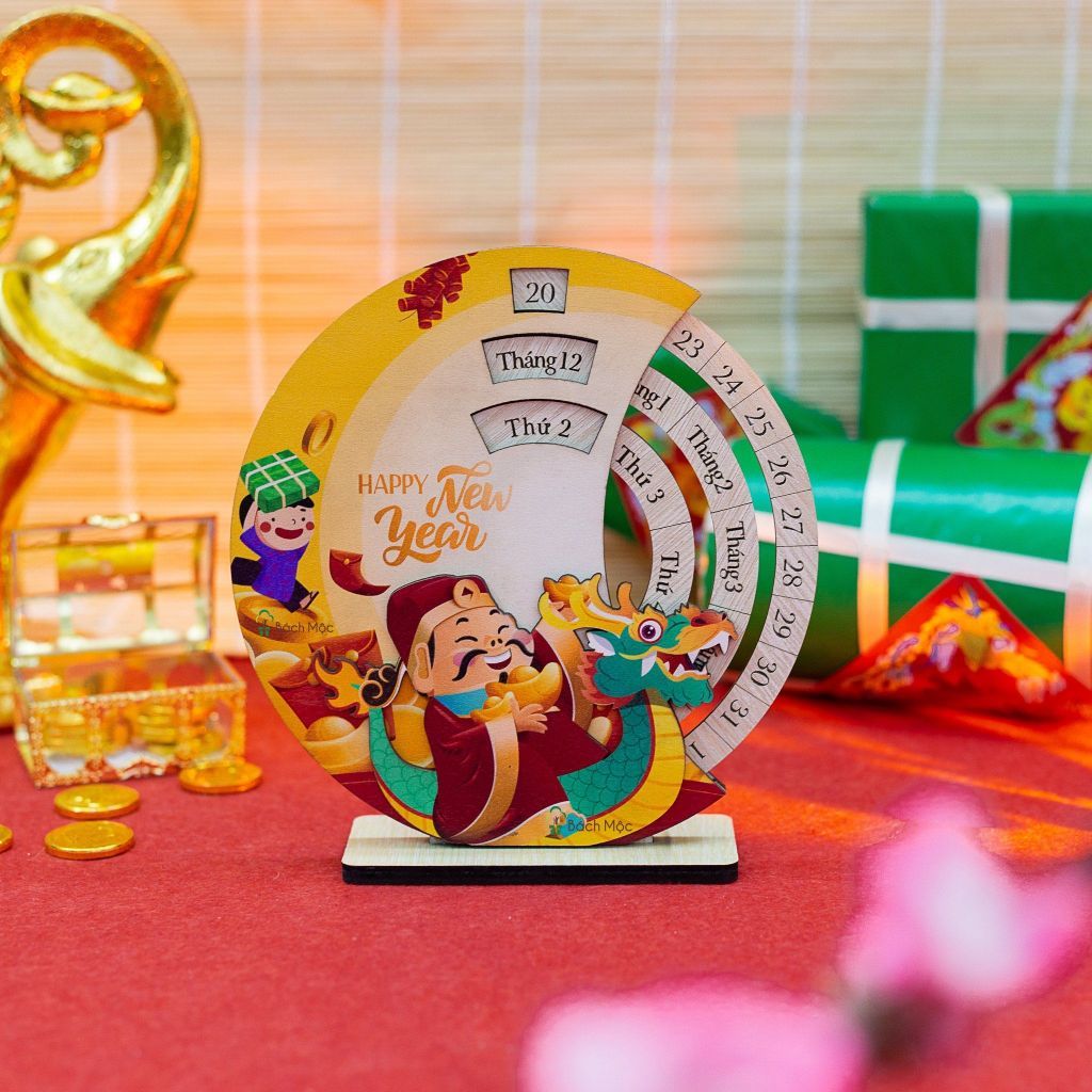 Lịch Gỗ Để Bàn 2024 Làm Từ Gỗ Công Nghiệp Họa Tiết Dễ Thương