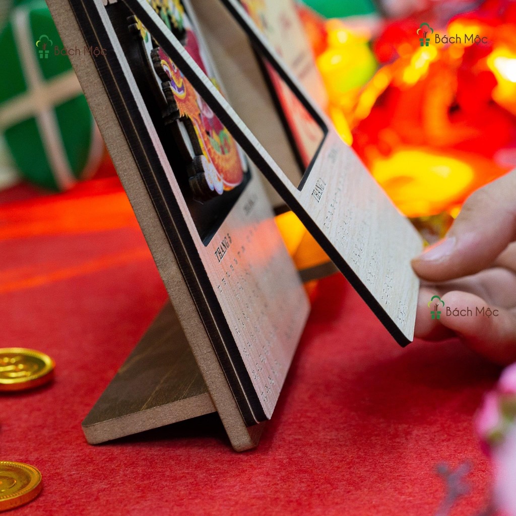 Lịch Gỗ Để Bàn 2024 Làm Từ Gỗ Công Nghiệp Họa Tiết Dễ Thương