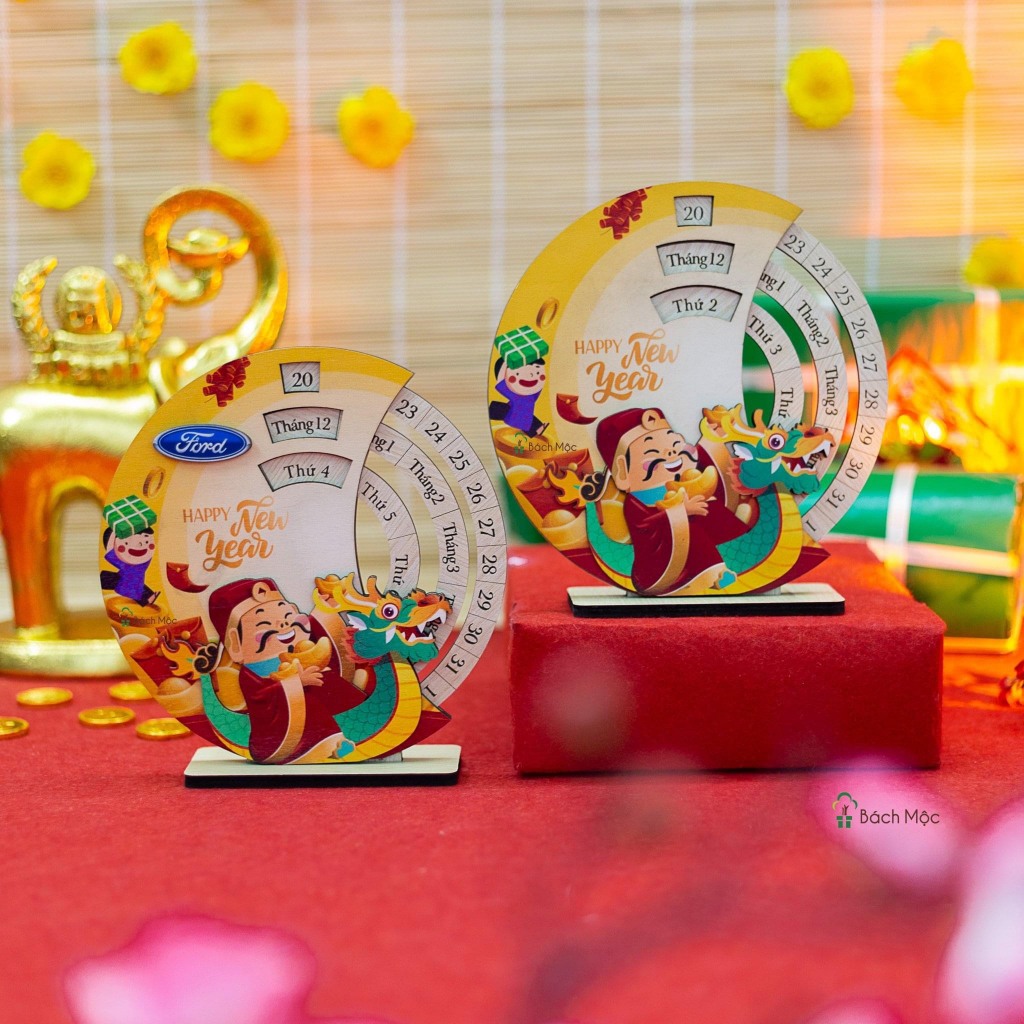 Lịch Gỗ Để Bàn 2024 Làm Từ Gỗ Công Nghiệp Họa Tiết Dễ Thương