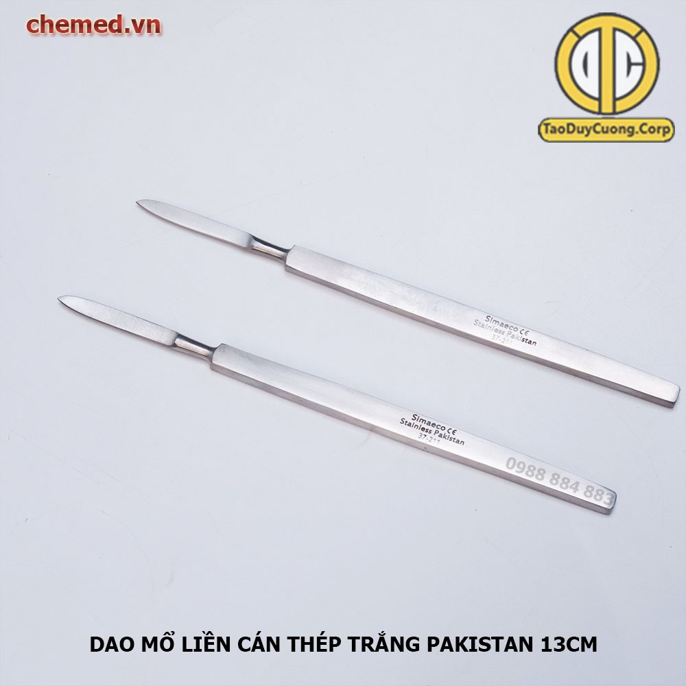 Dao mổ liền cán, dao mổ dùng trong y tế, phẫu thuật thép trắng pakistan ~13cm