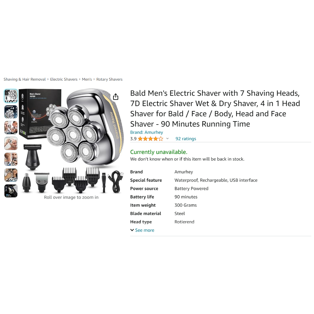 Máy Cạo Râu, Đầu Trọc, Hói Men's Shaver RQ 7900, Cắt Tóc,  Đa Năng, 7D, Cạo Khô & Ướt