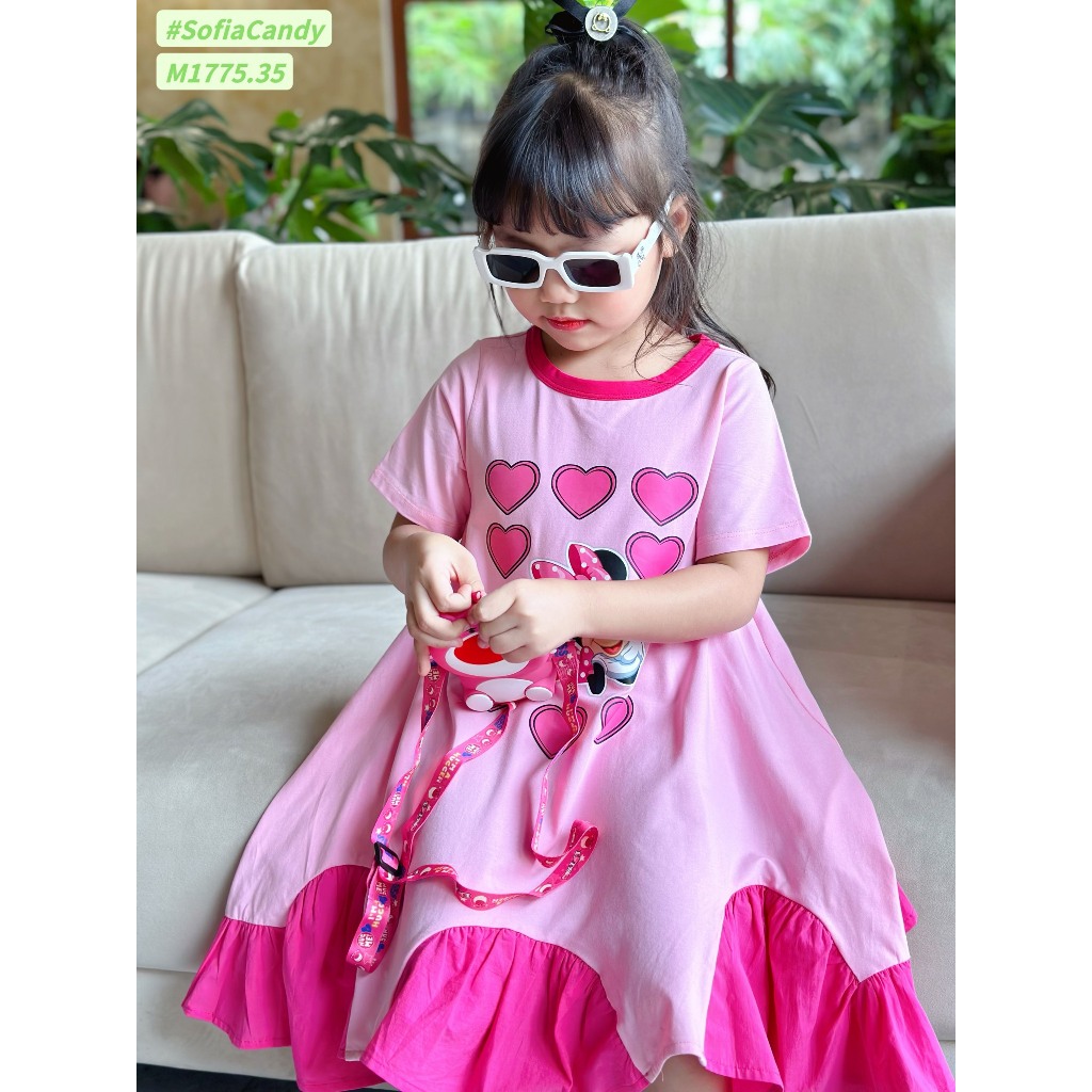 Váy đuôi cá bé gái hoạ tiết trai tim xinh xắc, đầm bé gái đuôi cá cách điệu sz 10-30kg