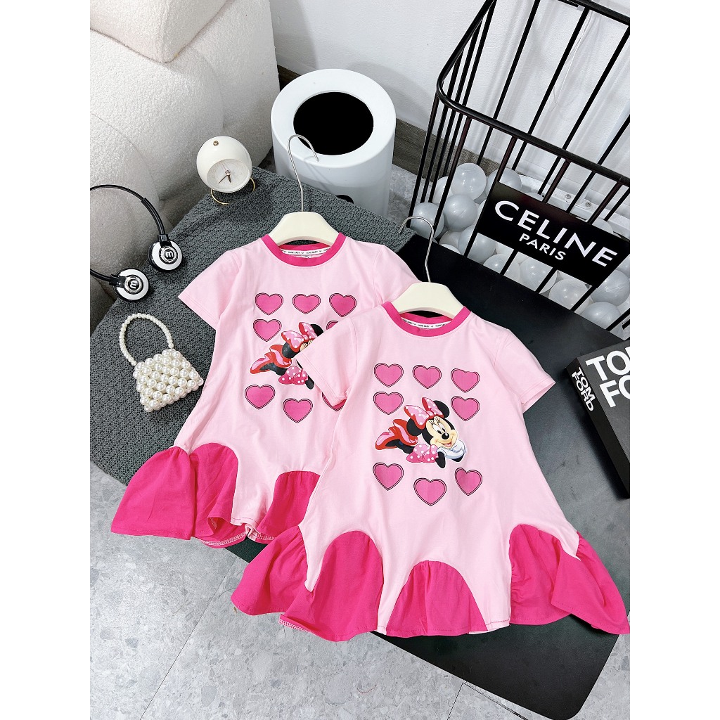 Váy đuôi cá bé gái hoạ tiết trai tim xinh xắc, đầm bé gái đuôi cá cách điệu sz 10-30kg