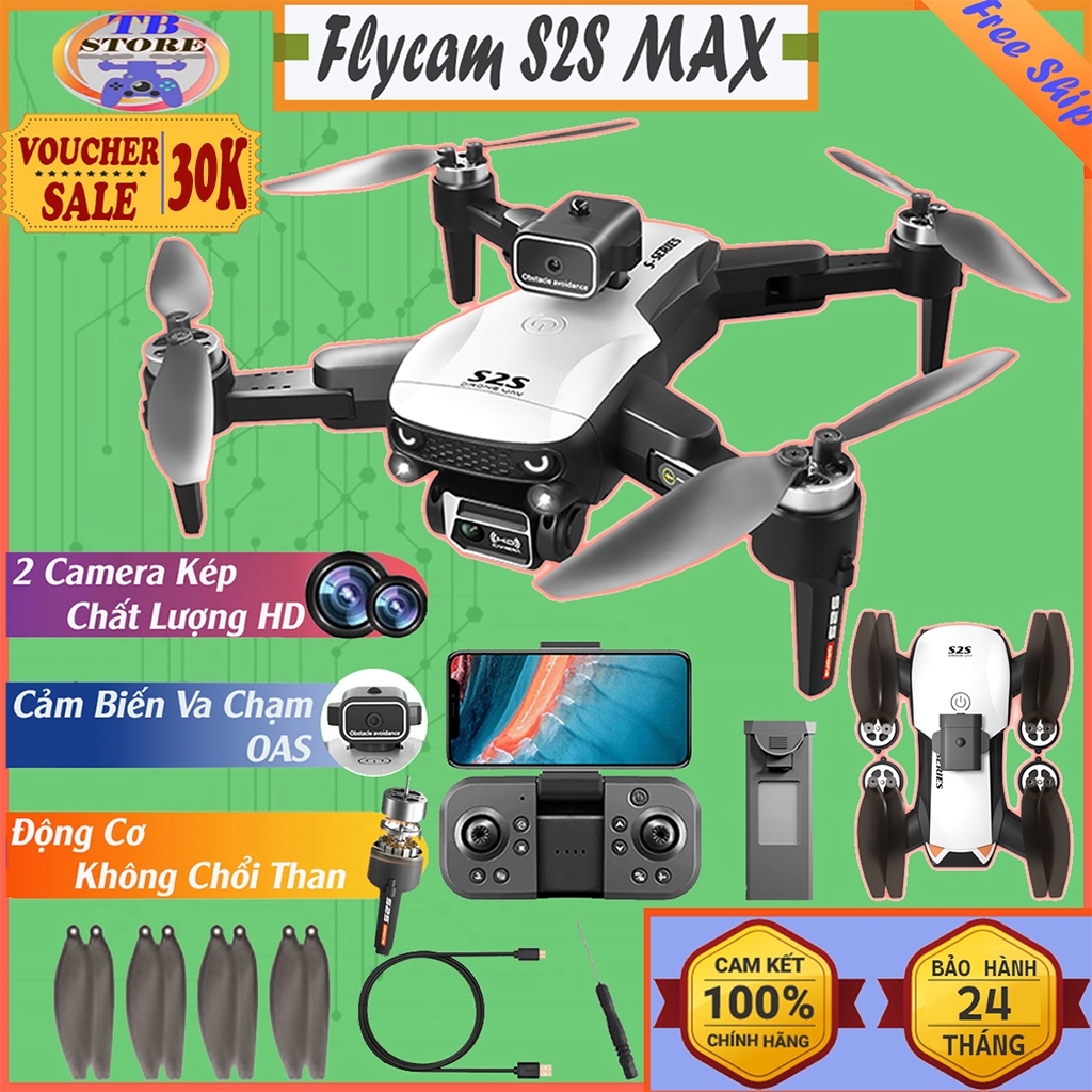 Drone mini, Flycam S2S PRO MAX camera 4K - Tránh Chướng Ngại Vật - Pin 2000mAh bay 20 phút - kết nối điện thȯại