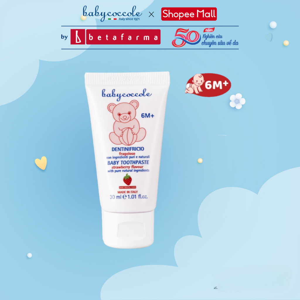 Kem đánh răng cho bé Babycoccole trẻ em nuốt được từ 6M+ hương dâu 30ml
