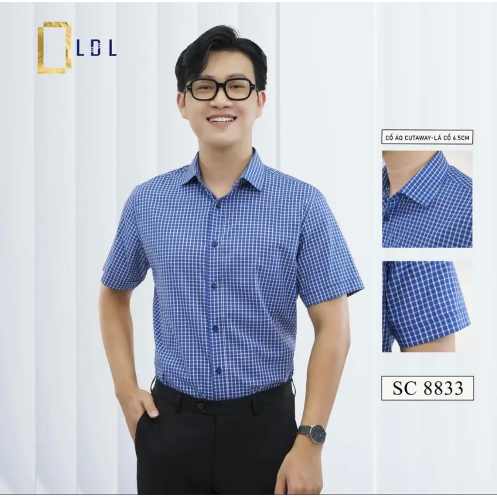 Áo Sơ Mi Nam LDL Cọc Tay Sọc Ô Chất Liệu Cotton hạn chế nhăn nhàu, thấm hút mồ hôi