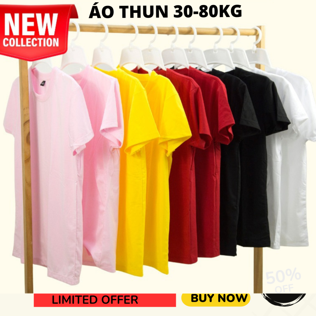 Áo thun trơn nhiều màu từ 10-77kg, áo phông cộc tay cổ tròn basic thun mềm mịn, thoải mái