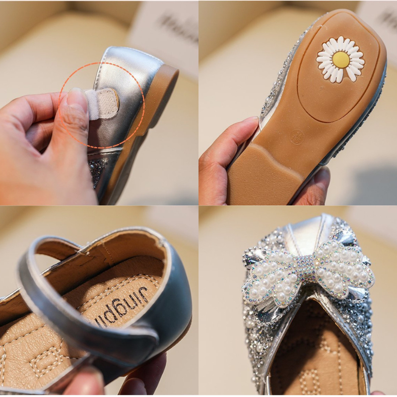 Giày Búp Bê Bé Gái - Giày Búp Bê Cánh Tiên Đính Đá Chắc Chắn Chất Liệu Da PU 2 Lớp Cao Cấp