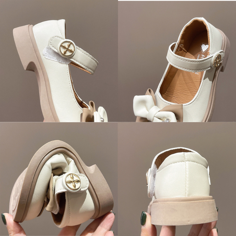 Giày Búp Bê Cho Bé Gái, Giày Búp Bê Nơ 2 Lớp Đính Vương Miện Chất Liệu Da Pu Phù Hợp Đi Chơi Đi Học