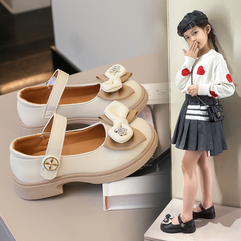 Giày Búp Bê Cho Bé Gái, Giày Búp Bê Nơ 2 Lớp Đính Vương Miện Chất Liệu Da Pu Phù Hợp Đi Chơi Đi Học