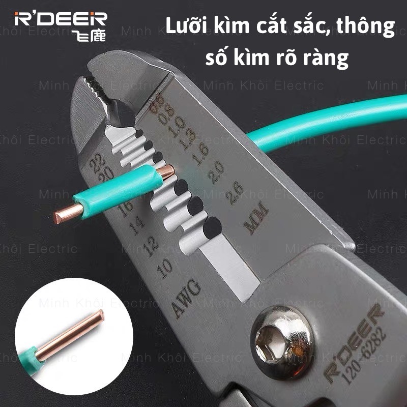 Kìm tuốt dây điện đa năng Rdeer 3 trong 1,kìm bấm cos rdeer,kìm cắt cáp rdeer,kìm cắt dây đa năng rdeer 120-6282,118-139