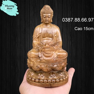 Tượng phật a di đà cao 15cm gỗ bách xanh nguyên khối