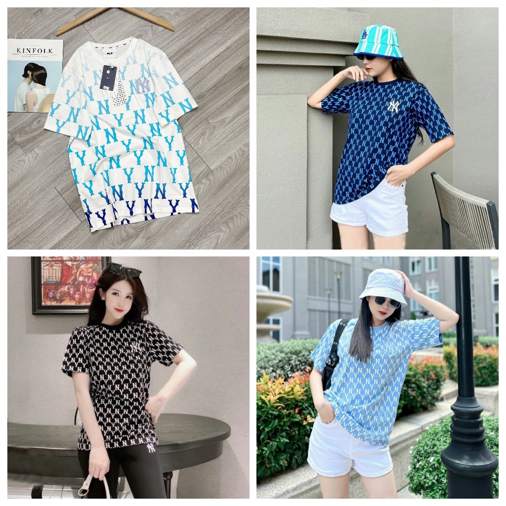 Áo thun MLB NY tay lỡ form rộng nam nữ xuất phông cotton sang xịn mịn