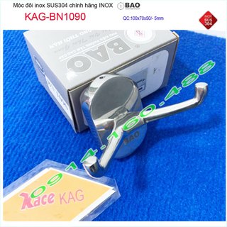 Móc đôi Inox Bảo KAG-BN1090, móc 2 treo đồ nhà tắm SUS304 đế đúc thiết kế tuyệt đẹp sang trọng tinh tế đến từng chi tiết