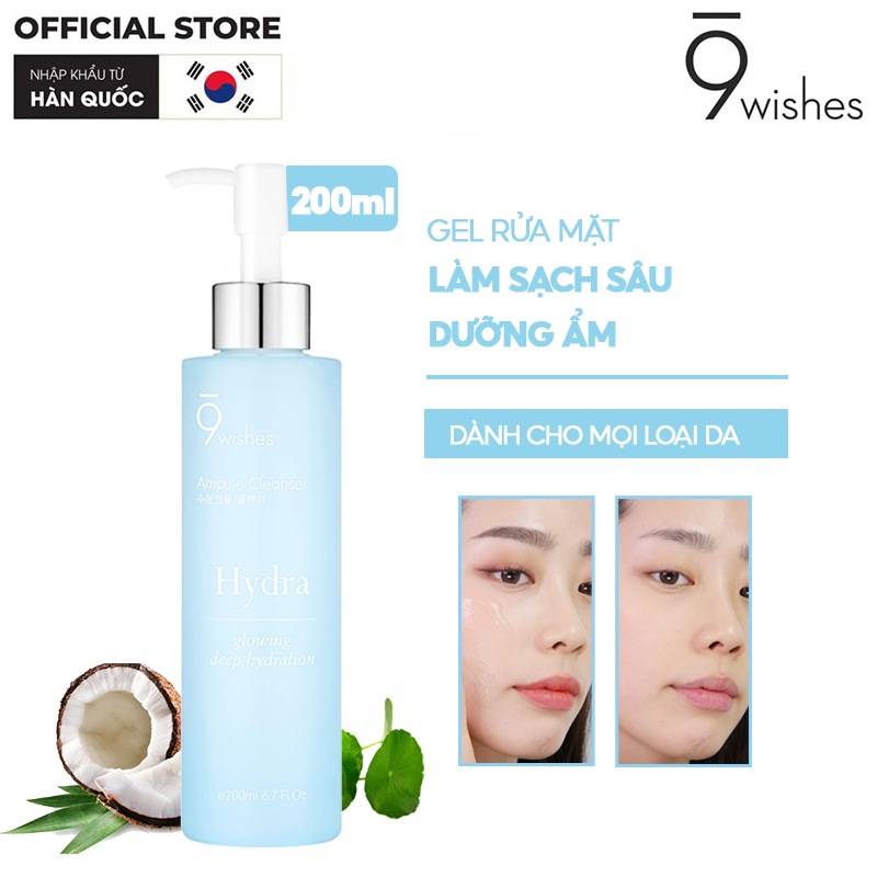 Sữa Rửa Mặt Dưỡng Ẩm 9Wishes Hydra Ampule Cleanser Glowing Deep Hydration 200ml - Mibebe