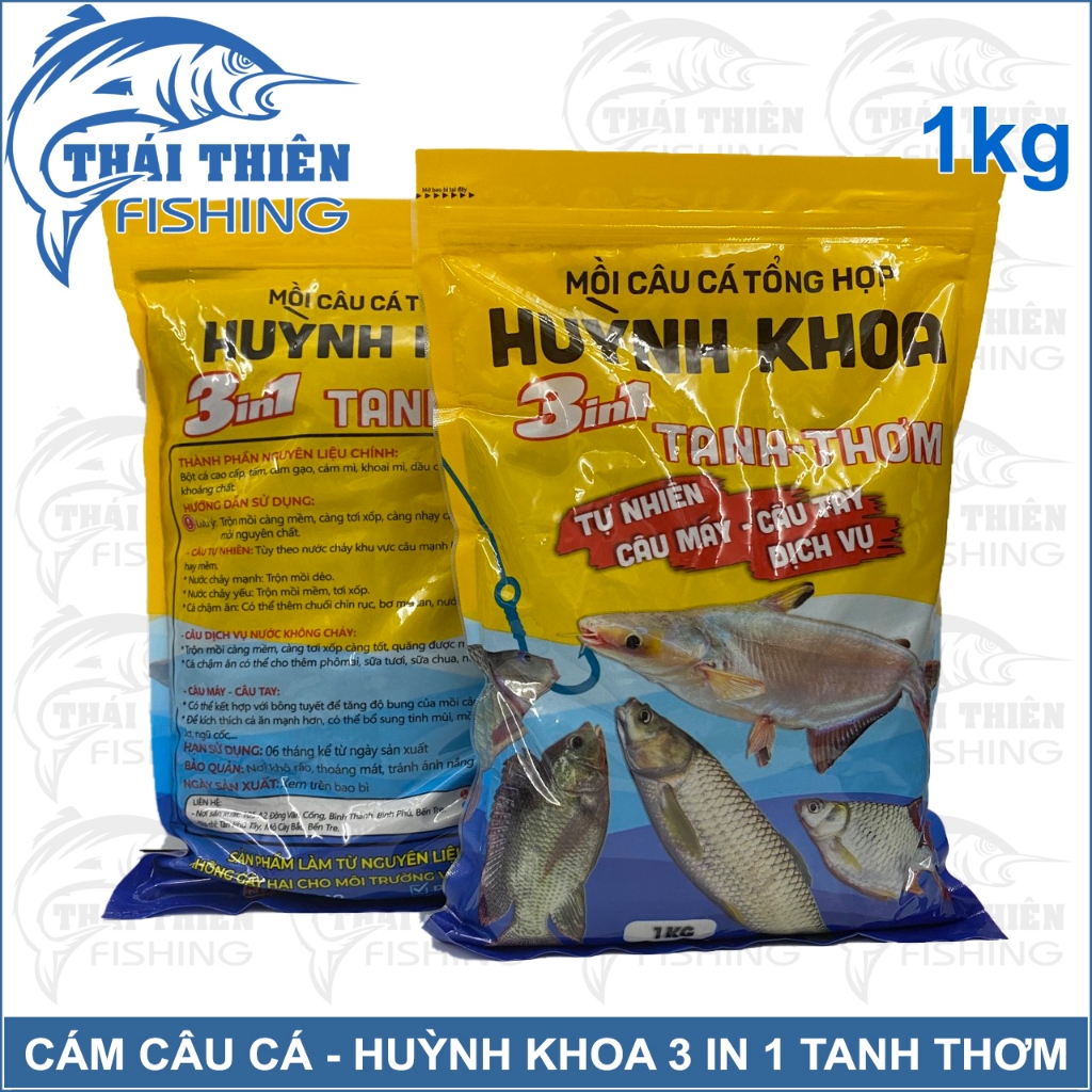 Cám Huỳnh Khoa 3 In 1 Tanh Thơm Gói 1kg Dùng Cần Tay, Máy Câu Cá Tự Nhiên, Dịch Vụ