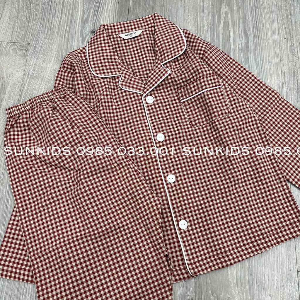 Bộ Pijama bé trai bé gái kẻ caro đỏ