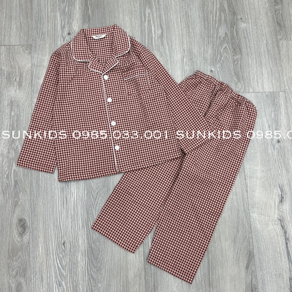 Bộ Pijama bé trai bé gái kẻ caro đỏ