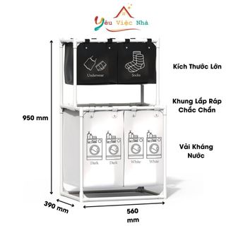 Giỏ đựng quần áo bẩn 4 ngăn đa năng, giỏ nhỏ đựng đồ lót, tất bằng vải chống nước khung lắp ráp phong cách hiện đại