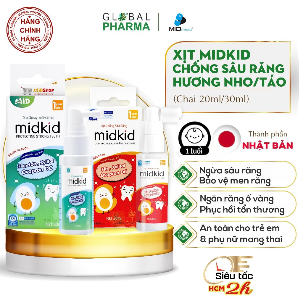 Xịt chống sâu răng Midkid cho bé giảm ố vàng, phòng sâu răng, mủn răng chai 30ml