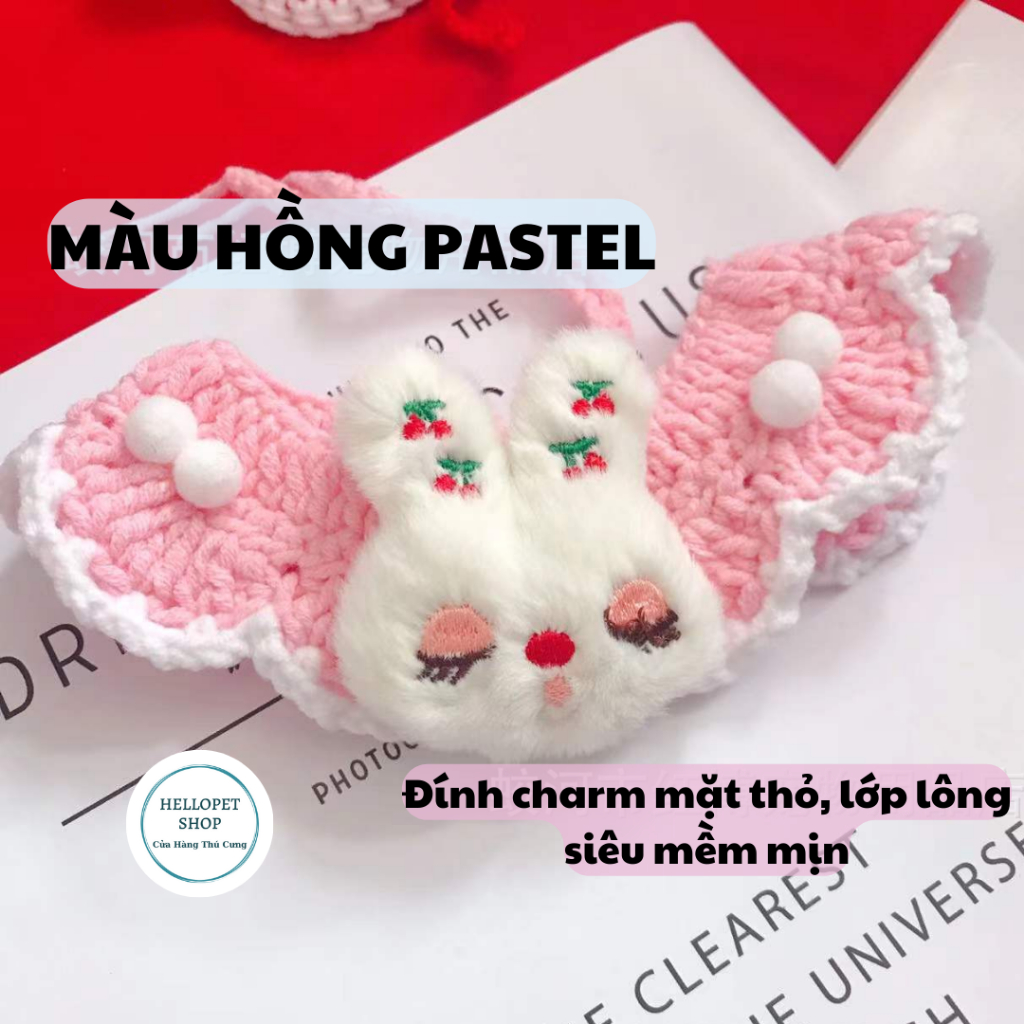 Vòng cổ cho chó mèo bằng len charm thỏ dễ thương HELLOPET, Vòng cổ đan len hình thỏ cho thú cưng siêu mềm mại