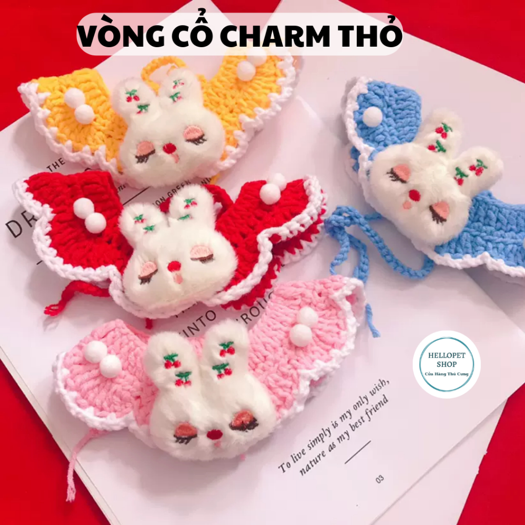 Vòng cổ cho chó mèo bằng len charm thỏ dễ thương HELLOPET, Vòng cổ đan len hình thỏ cho thú cưng siêu mềm mại