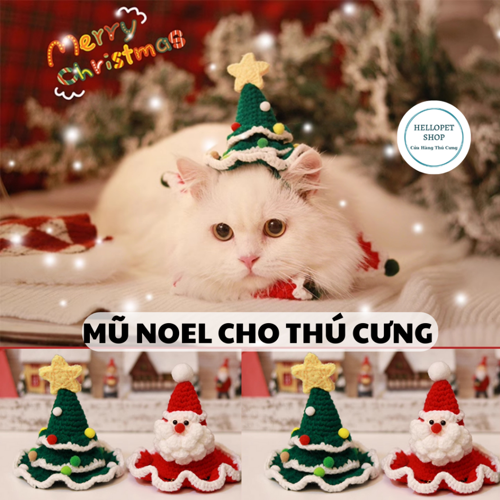 Mũ len cho chó mèo tuần lộc giáng sinh dễ thương, Mũ tuần lộc cho thú cưng, Phụ kiện chó mèo đan len nhiều size