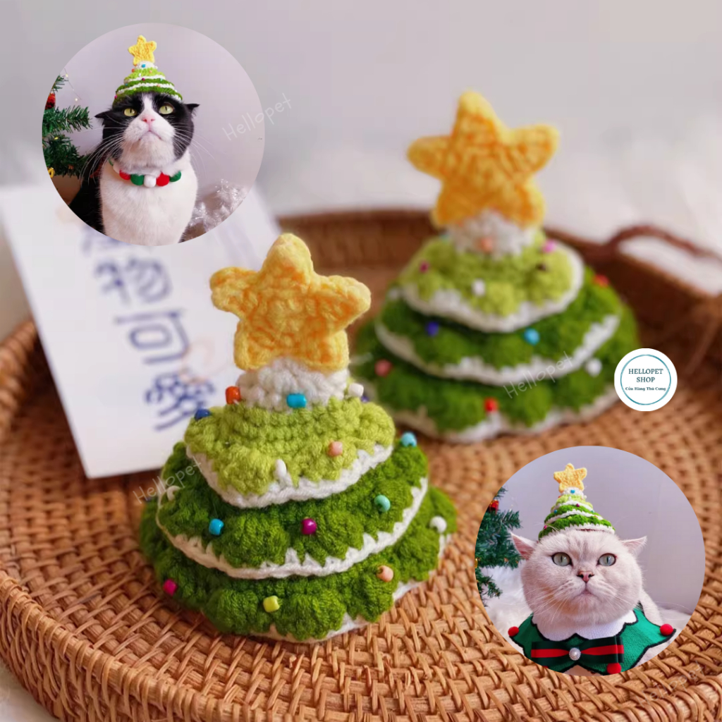 Mũ len cho chó mèo tuần lộc giáng sinh dễ thương, Mũ tuần lộc cho thú cưng, Phụ kiện chó mèo đan len nhiều size