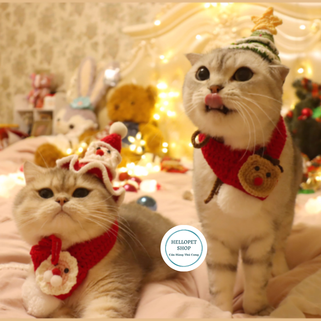 Mũ len cho chó mèo Cây thông giáng sinh dễ thương, Mũ giáng sinh cho thú cưng, Phụ kiện chó mèo đan len nhiều size
