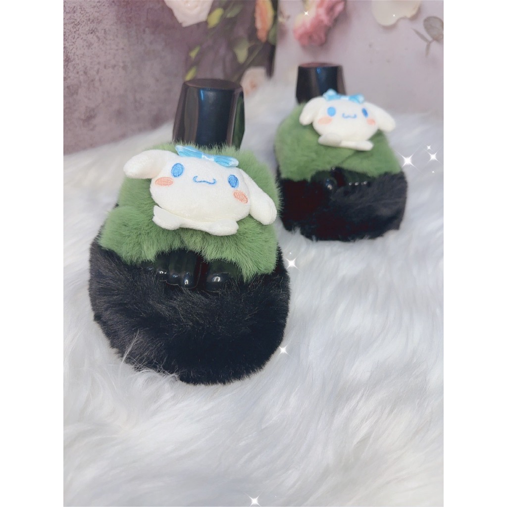 Dép nữ .dép lê .dép lông quai chéo gắn thỏ bông trắng nhỏ siêu dễ thương