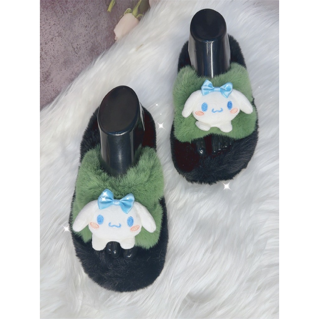 Dép nữ .dép lê .dép lông quai chéo gắn thỏ bông trắng nhỏ siêu dễ thương