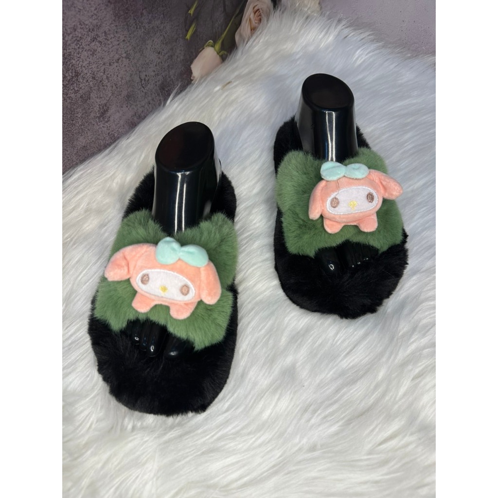 DÉP NỮ .dép lê.dép lông quai chéo gắn thỏ bông nhỏ siêu xinh