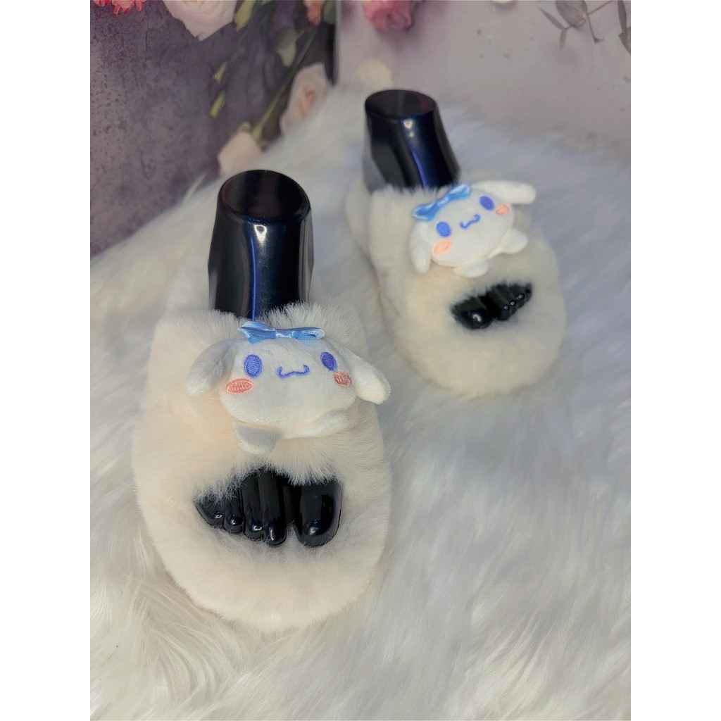 Dép nữ .dép lê .dép lông quai chéo gắn thỏ bông trắng nhỏ siêu dễ thương